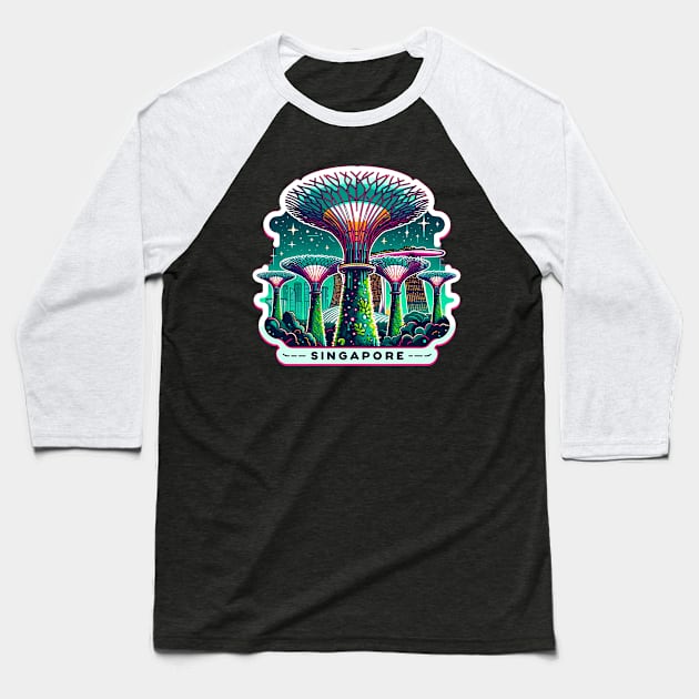 Sticker Singapore Supertree Glow Baseball T-Shirt by POD24